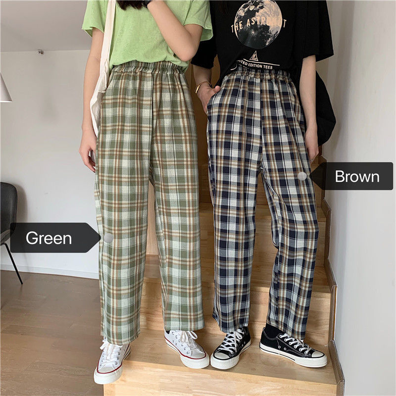 Quần Dài Ca Rô Ca Rô Thời Trang Cổ Điển Kiểu Hàn Quốc