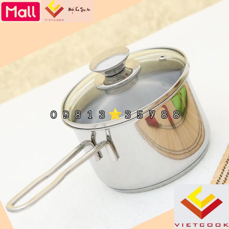 Quánh quấy bột inox 3 đáy VIETCOOK size 10, 12, 14, 16 cm nồi nấu bột cho bé sử dụng trên bếp từ