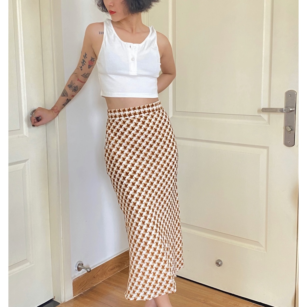 Chân váy body đuôi cá, chân váy dài nữ họa tiết