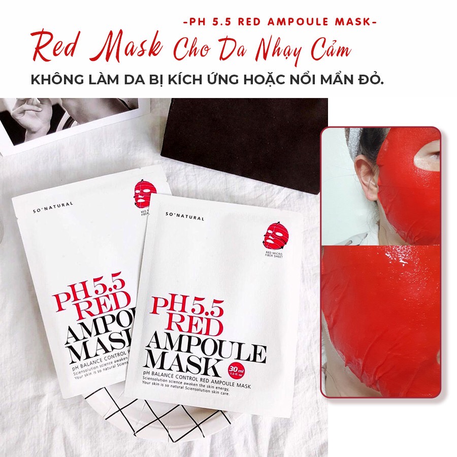 Mặt nạ dưỡng da So Natural cân bằng dộ PH Red ampoule mask PH 5.5 30ml NPP Shoptido