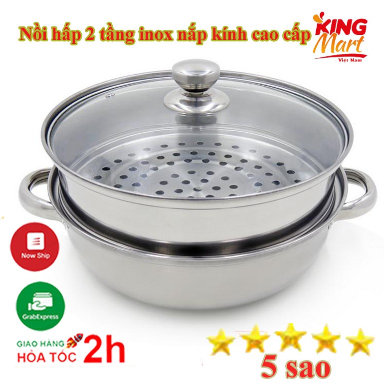 Nồi inox CÓ GIÁ HẤP 2 tầng đa năng 28cm ( dùng được trên bếp từ )