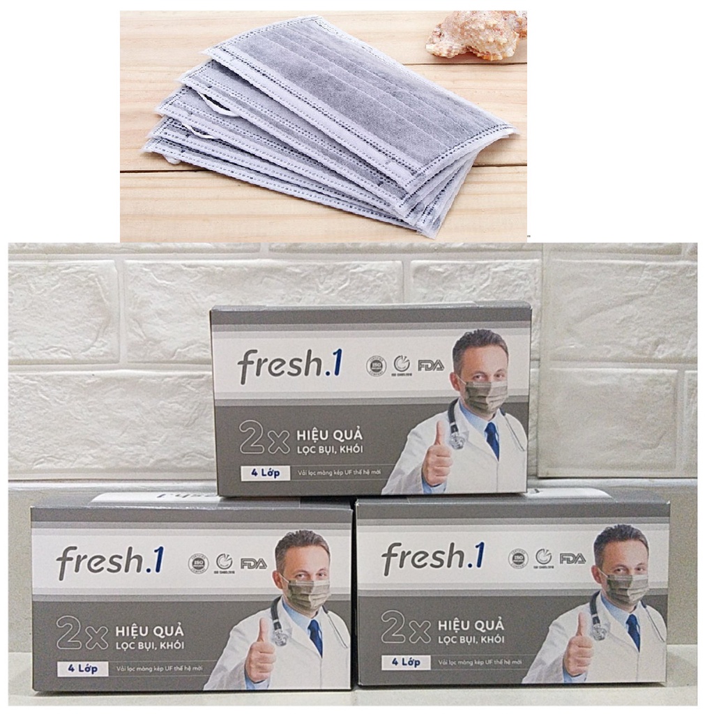 Khẩu trang y tế Fresh Air One hộp 50 cái dày 4 lớp kháng khuẩn chống nắng tia uv màu xanh trắng xám người lớn ôm sát mặt