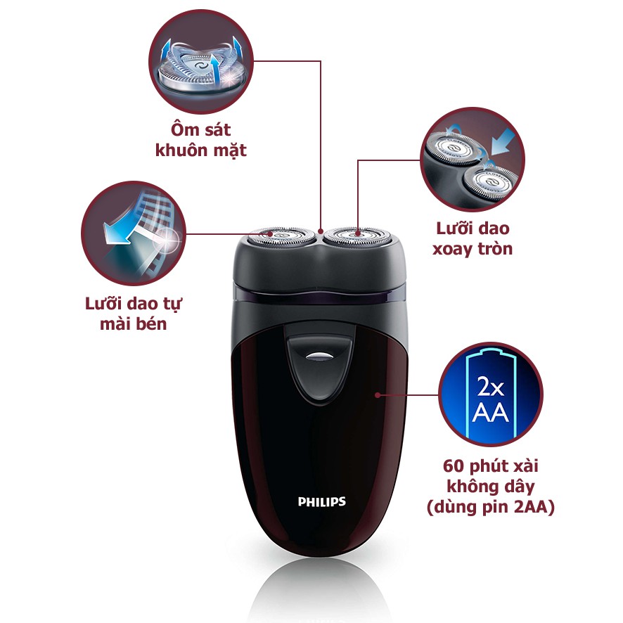 FREESHIP Máy cạo râu Philips PQ206 - dùng pin - Chính Hãng bảo hành 2 năm