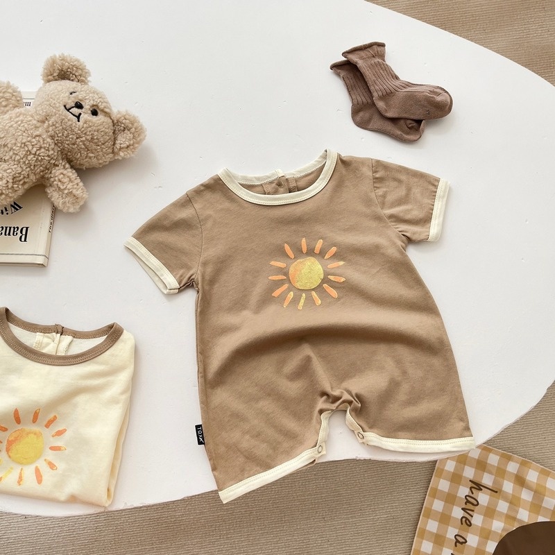 Bộ Áo Liền Quần Tay Ngắn Bằng Cotton In Họa Tiết Hoạt Hình Dễ Thương Thời Trang Mùa Hè Cho Bé Trai Và Gái 0-2 Tuổi