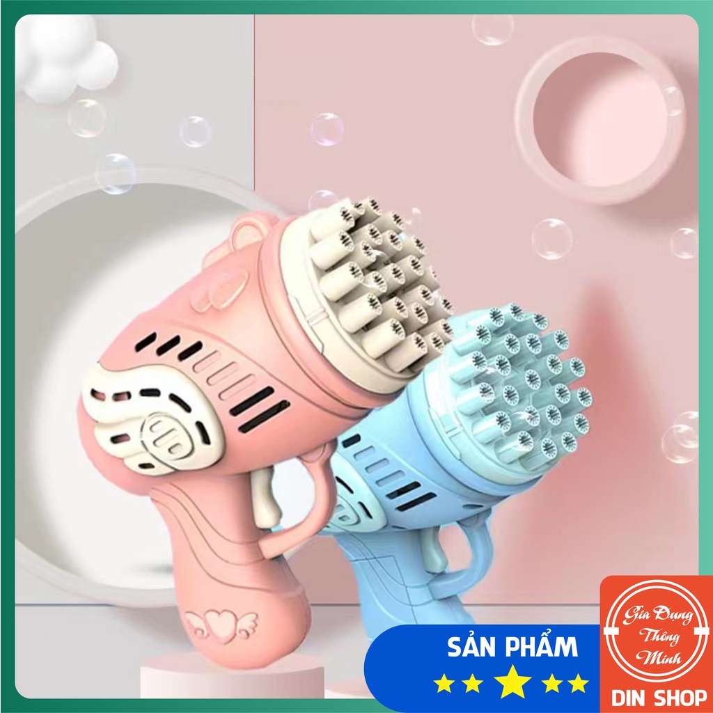 Súng bắn bong bóng xà phòng 23 / 32 nòng chạy bằng pin siêu mạnh kèm dung dịch pha bong bóng nhiều màu an toàn cho bé