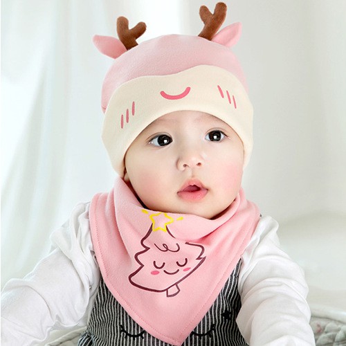 Mũ cotton tuần lộc kèm yếm cho bé 3 tháng - 1 tuổi