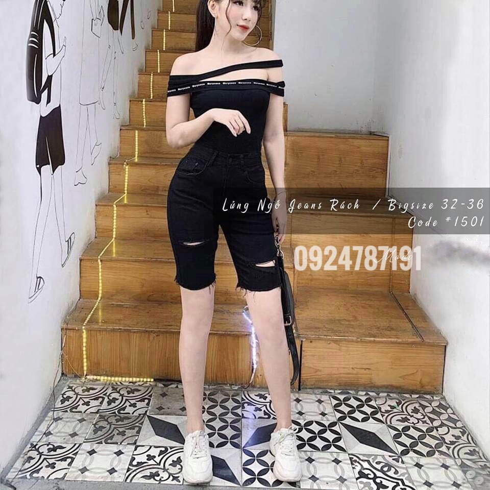 Quần ngố Jeans Đen Bigsize Co giãn Size 30-36