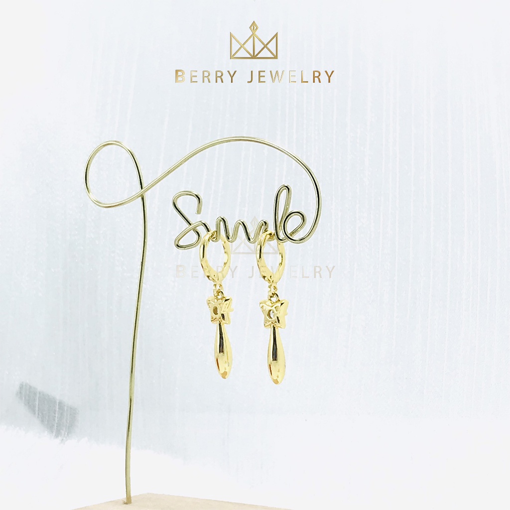 Khuyên Tai Nữ Đẹp, Bông Tai Hoa 4 Cánh Dáng Dài Xi Mạ Vàng 18K | B20VHT6