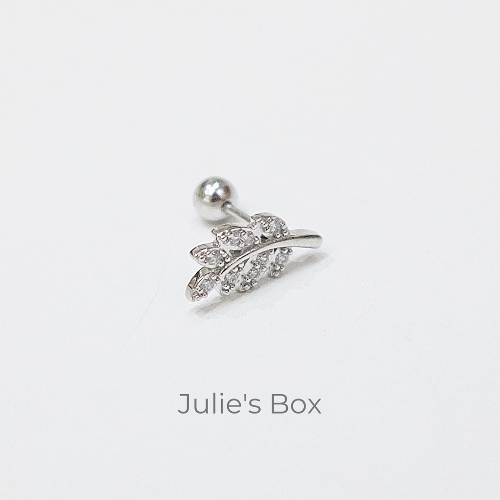 [1 Chiếc] Khuyên Tai Titan Lá Cây Đính Đá Unisex Màu Bạc Đuôi Bi Không Gỉ Sét Không Ngứa Bông Tai Nam Julies Box 66