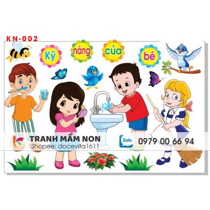 Decal mầm non-KỸ NĂNG THỰC HÀNH CỦA BÉ KN-002 khổ lớn 127x80