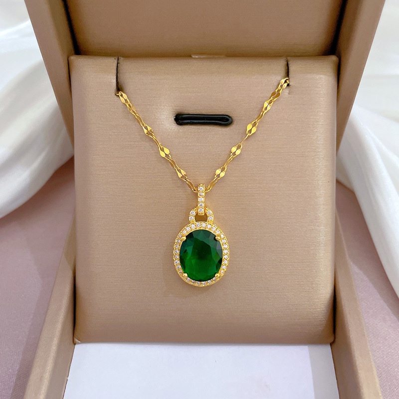 Dây Chuyền Thép Titan Đính Đá Zircon Hình Giọt Nước Sang Trọng Cho Nữ