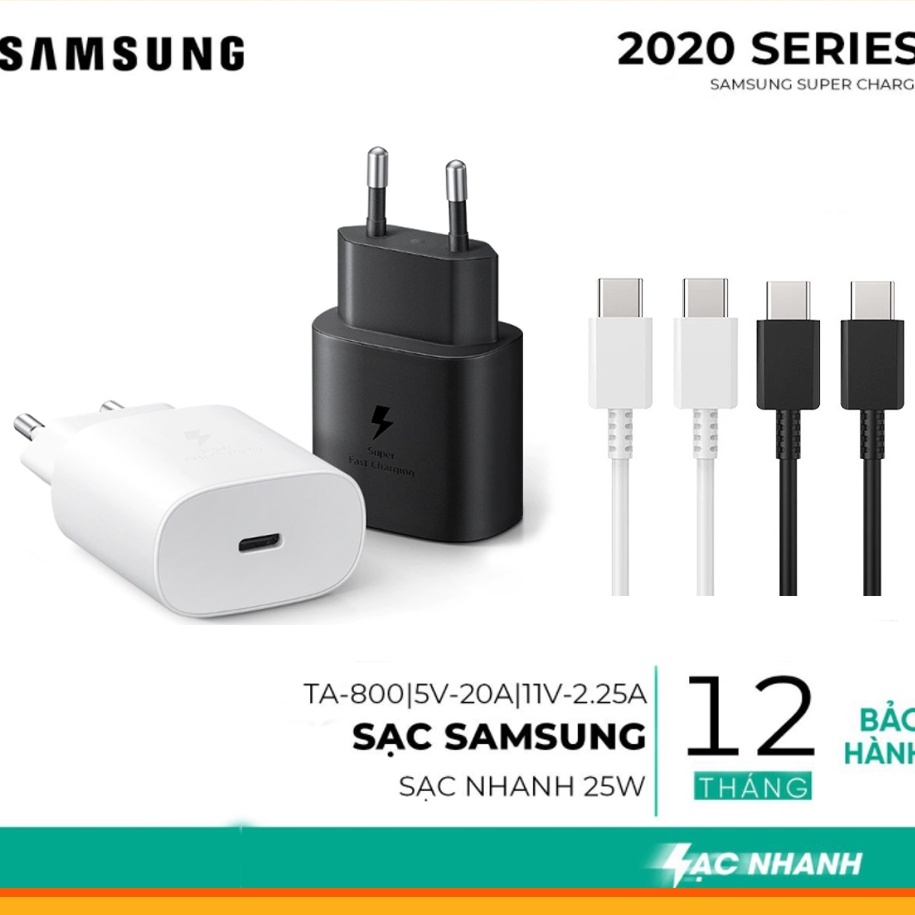 Bộ Sạc Nhanh Samsung 25W Note 10 Note 20 A71 A70 A80 A90 S20 S20+ S20 Ultra Sạc nhanh 2 đầu type C Phụ Kiện ATI