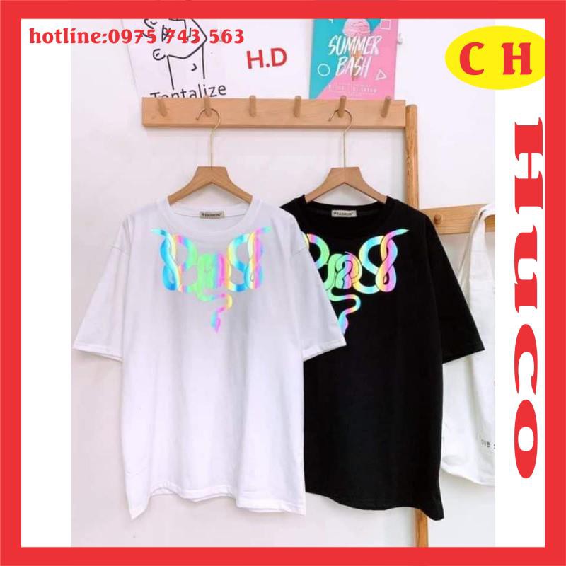 áo thun hè tay lỡ rắn trơn phản quang vòng cổ chất cotton mềm mát form rộng unisex freesize nam nữ mặc đôi nhóm cổ tròn