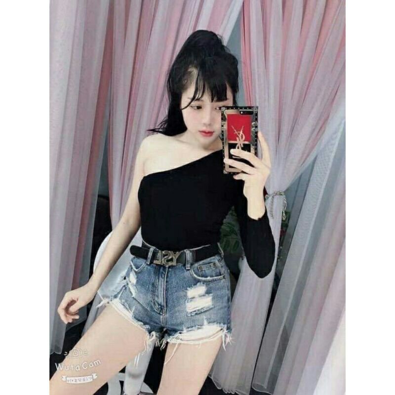 Áo thun nữ, áo kiểu, áo lệch vai dài tay 1 ống sexy