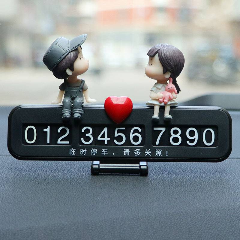 Bảng gắn số điện thoại để bảng điều khiển xe hơi họa tiết cặp đôi tình nhân đáng yêu
