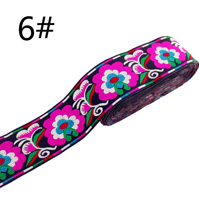 Set 5 Yards Vải Ren Thêu Họa Tiết Dân Tộc Rộng 5cm Làm Ruy Băng Thủ Công DIY