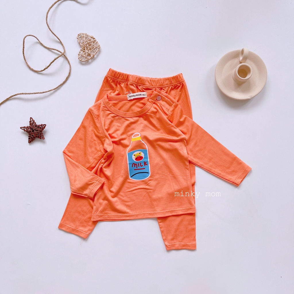 [Bé 7-32kg] Bộ Dài tay nút cài vai Minky Mom Thun Lạnh mềm mịn mát in hình cho bé trai, bé gái từ 7-32kg [ HÀNG CHUẨN ]
