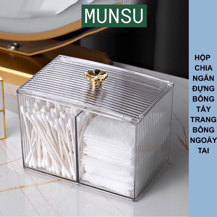 Hộp Đựng Bông Ngoáy Tai, Bông Tẩy Trang, Đồ Trang Điểm Cao Cấp Chia Ngăn R005