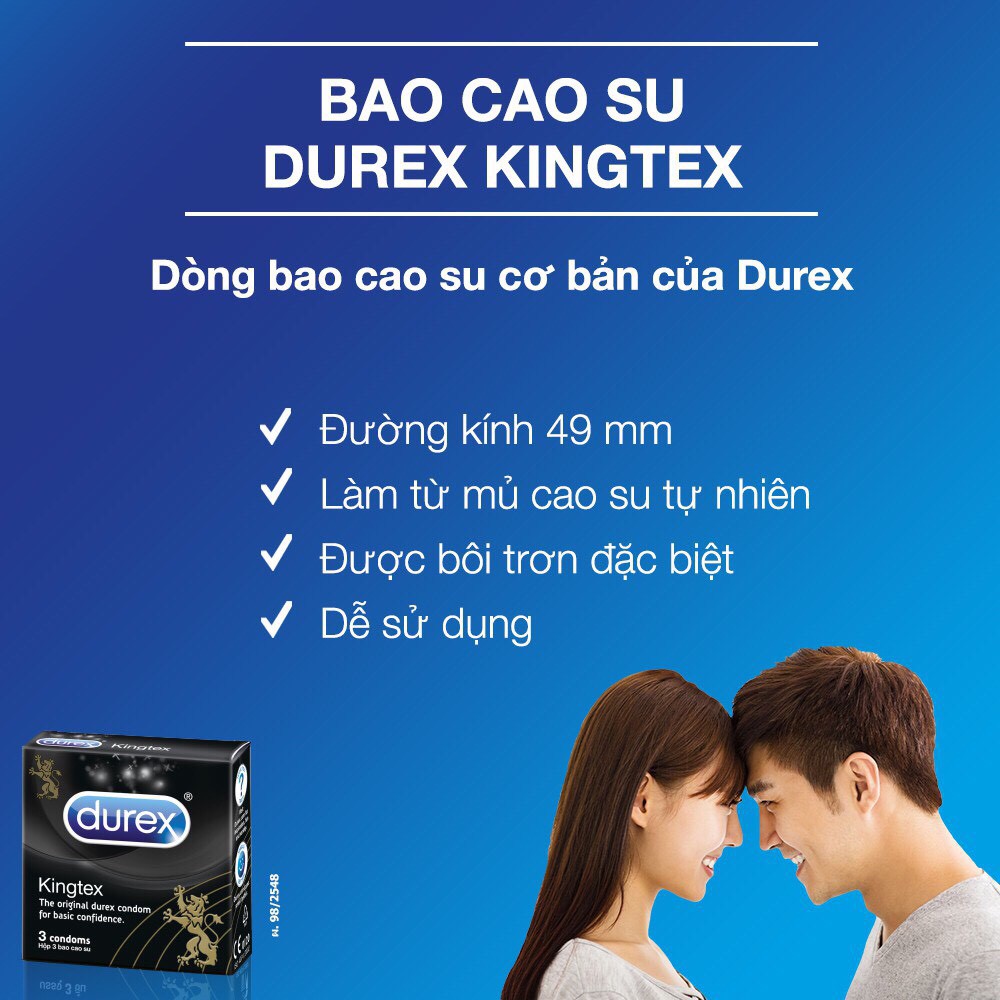 Bao Cao Su Durex Kingtex (12 Cái/Hộp) + Tặng 1 Hộp Bao Cao Su Kingtex (3 Cái/Hộp)