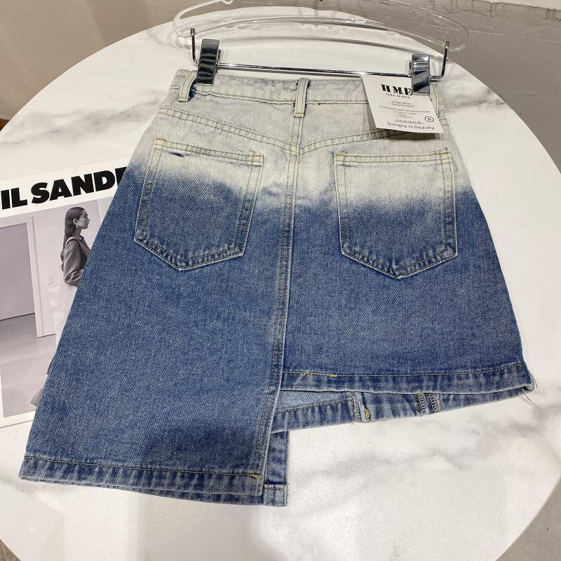 Chân váy denim giả hai lớp thiết kế viền không đối xứng phong cách thời trang mùa hè 2022 cho nữ
