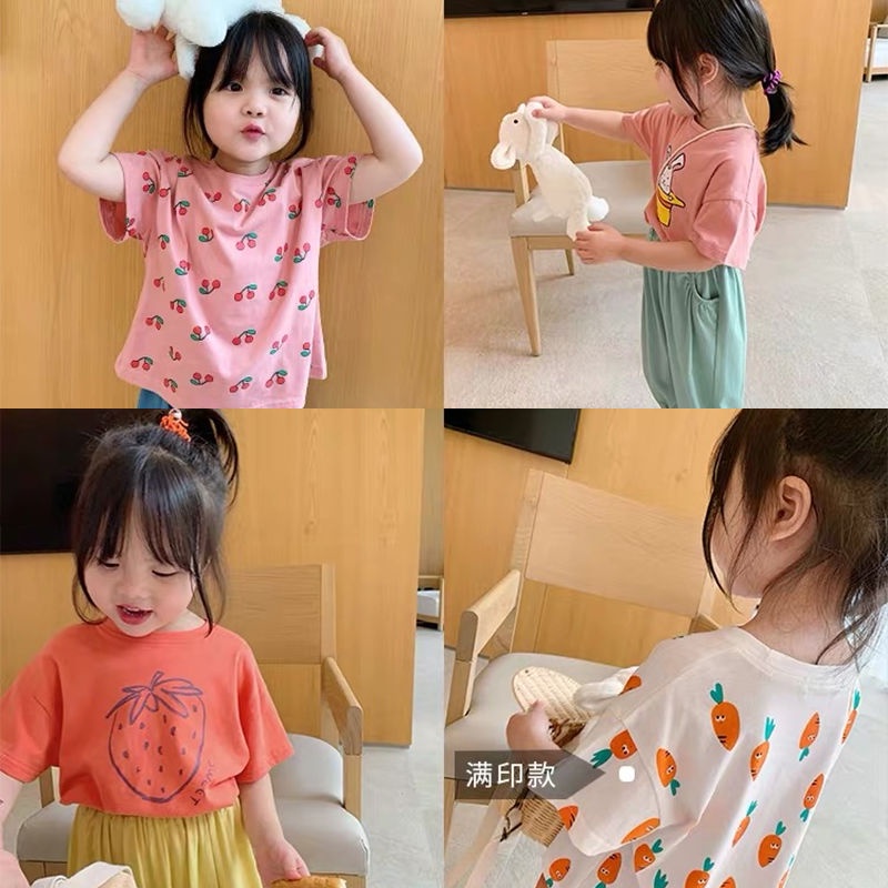 Áo Thun Tay Ngắn In Họa Tiết Hoạt Hình Dễ Thương Dành Cho Bé Gái