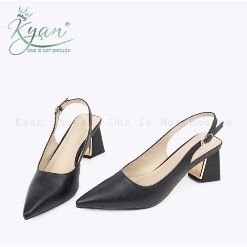 Giày Cao Gót Sling Back Clasic Da Trơn Gót Hình Học Si Đồng Cao 6 Cm KYAN00322