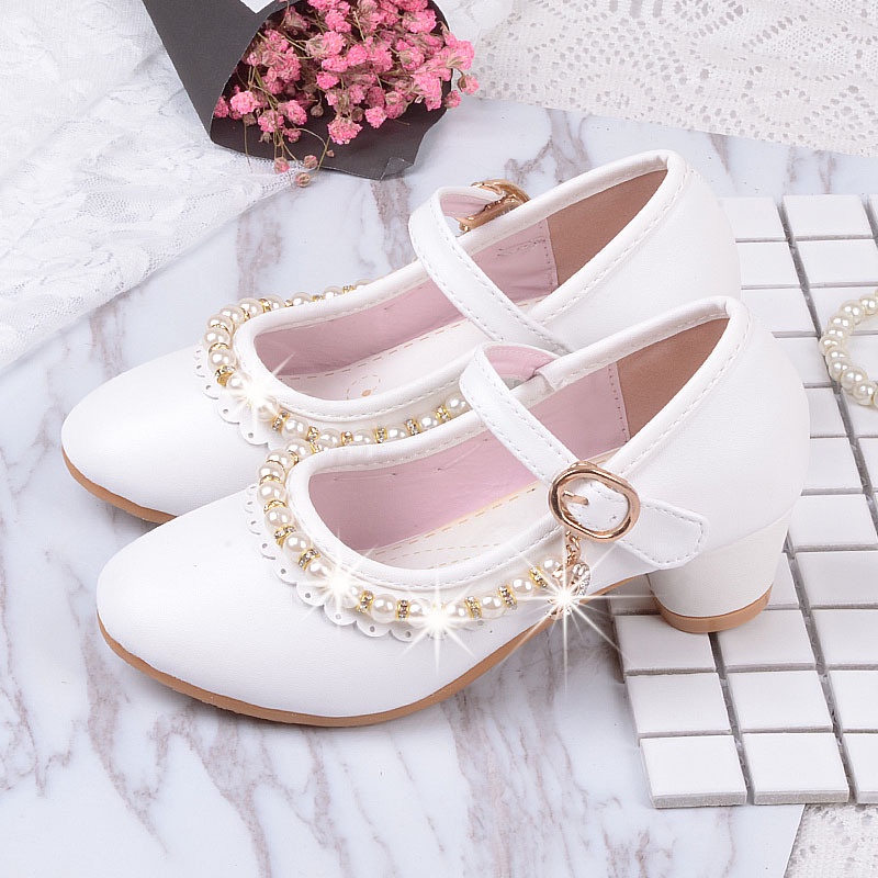 Giày Cao Gót Bằng Da Sợi Nhỏ Hàng Nhập Khẩu Cao Gót Đính Hạt Cườm Ngọt Ngào Cho Nữ Sinh Khi Nhảy Múa