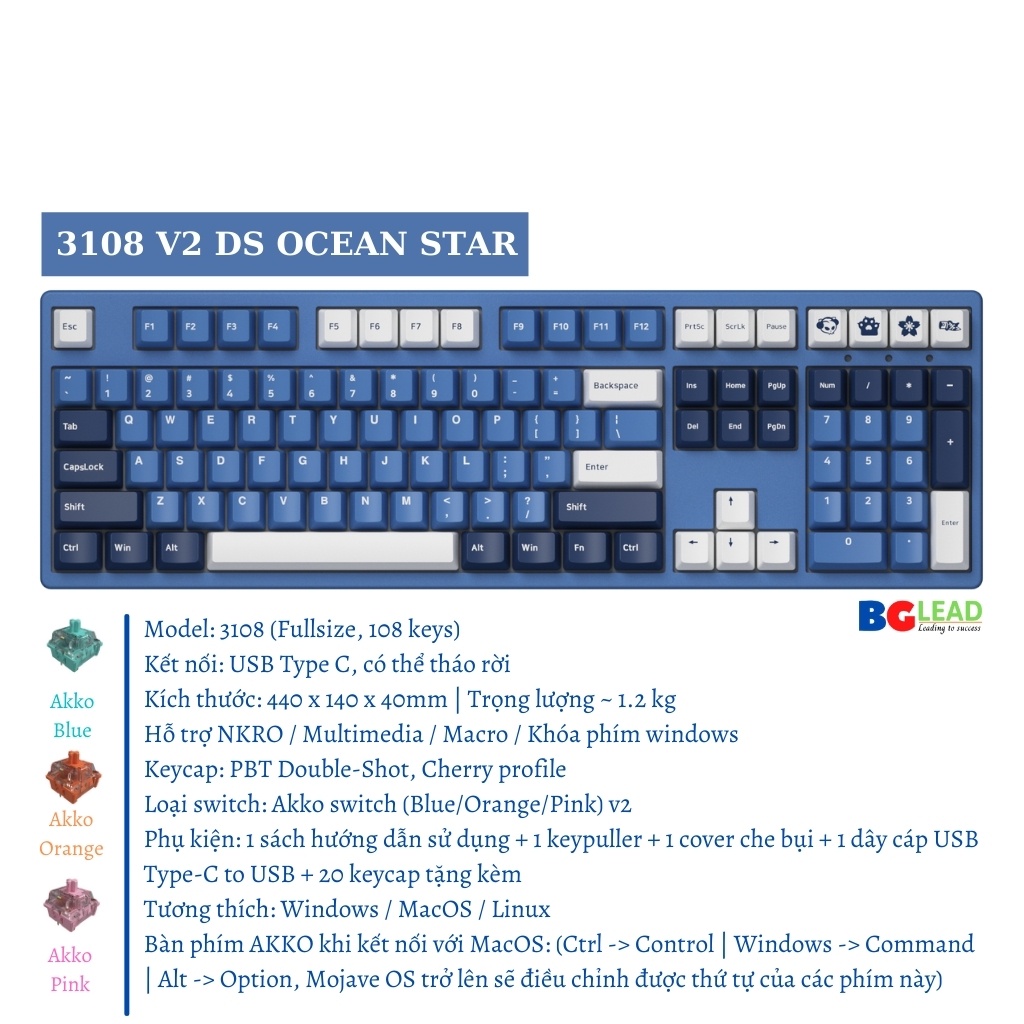 [Chính hãng] Bàn phím cơ AKKO 3108|3098|3087 v2 DS Ocean Star (AKKO switch v2) - Mai Hoàng phân phối và bảo hành