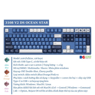 Bàn phím cơ AKKO 3108|3098|3087 v2 DS Ocean Star (AKKO switch v2) - Mai Hoàng phân phối và bảo hành