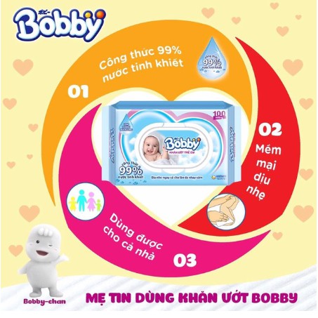 COMBO 4 GÓI KHĂN ƯỚT TRẺ EM BOBBY VÀ FRESSI CARE FOR ALL 100 TỜ