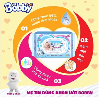 Combo 4 gói khăn ướt Bobby 100 tờ hồng/xanh