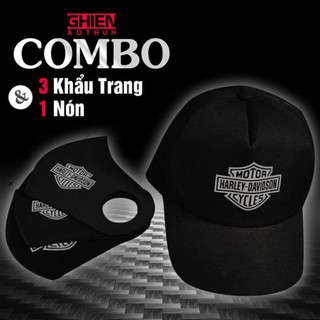 HOT- Combo Nón + 3 KTrang Harley Phản Quang Bạc - Mũ Lưỡi Trai In Hình Thời Trang - áo cực chât / uy tín chất lượng