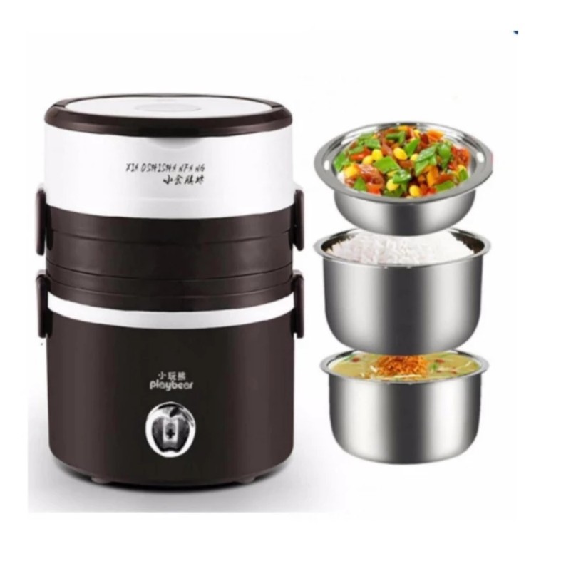 HỘP CƠM NÂU CẮM ĐIỆN INOX 3 TẦNG