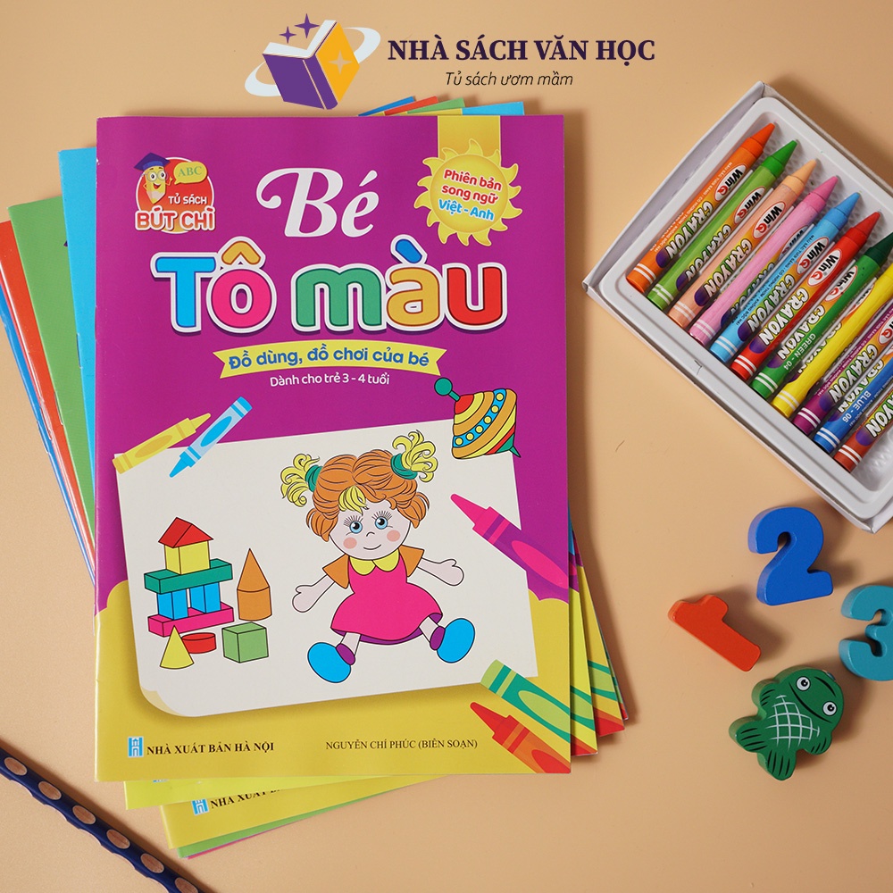 Sách -Tập Tô Màu Cho Bé Từ 3 - 4 Tuổi 8 Quyển Tô Màu Song Ngữ Anh - Việt