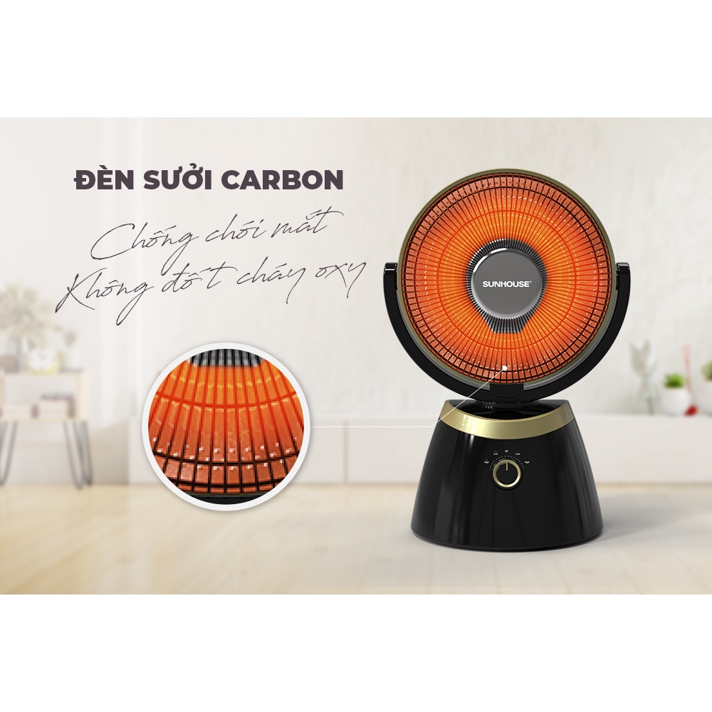 Quạt sưởi Carbon Sunhouse SHD7008, Công suất 800W, Xoay 4 chiều, Công nghệ hiện đại chống chói, Bảo hành 12 tháng