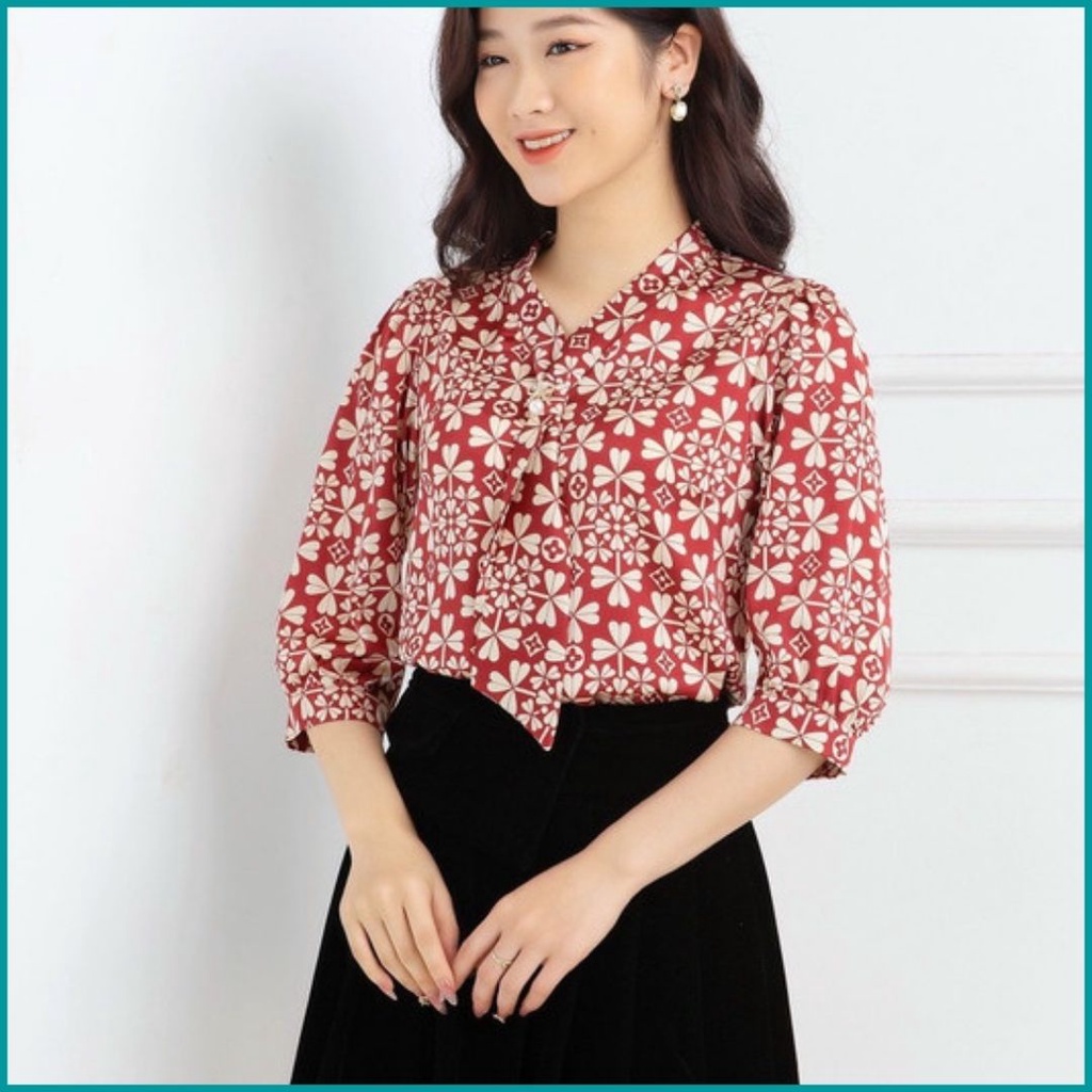 Áo sơ mi họa tiết ngắn tay, sơ mi lụa đẹp kiểu dáng văn phòng lịch sự sang trọng. SM04 NaiSoc Boutique