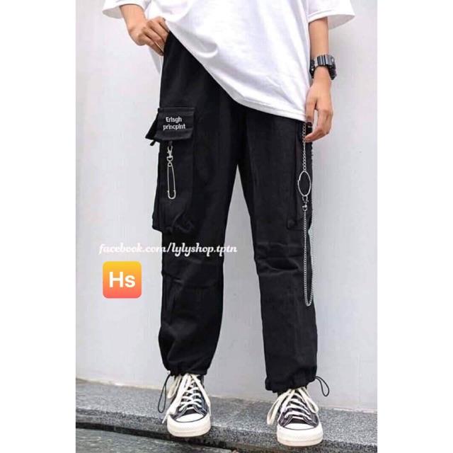 [Mã FAXANH55 giảm 10K đơn 50K] Unisex Quần Jogger Nam Nữ Túi Hộp Nắp Thêu Phối Dây Xích Vải Kaki Cao Cấp | BigBuy360 - bigbuy360.vn