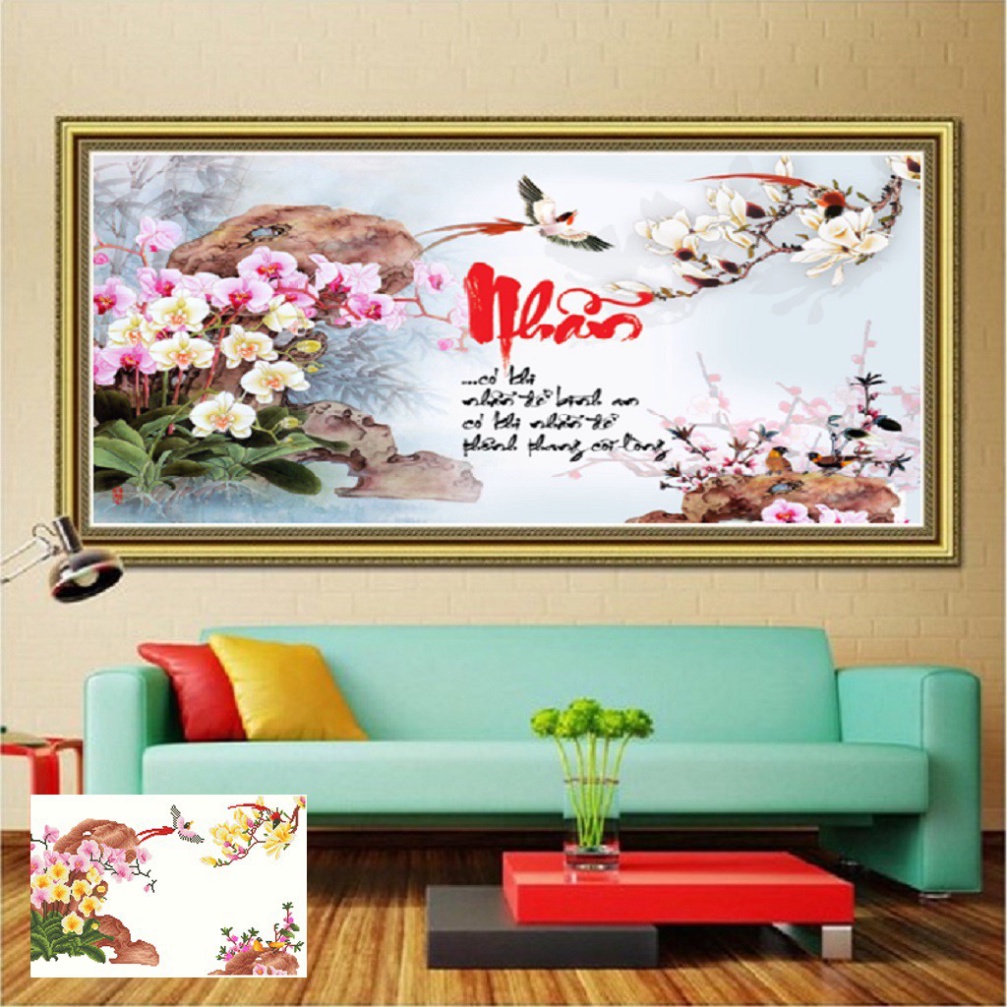 {Tặng thêm bút đính đá} Tranh Đính Đá Chữ Nhẫn LV175 - Kích Thước 75x50cm | BigBuy360 - bigbuy360.vn
