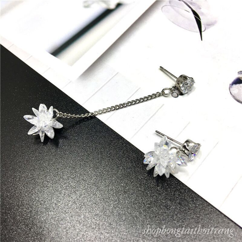 Bông Tai Dự Tiệc Đính Đá Zircon Hình Hoa Tuyết Sang Trọng