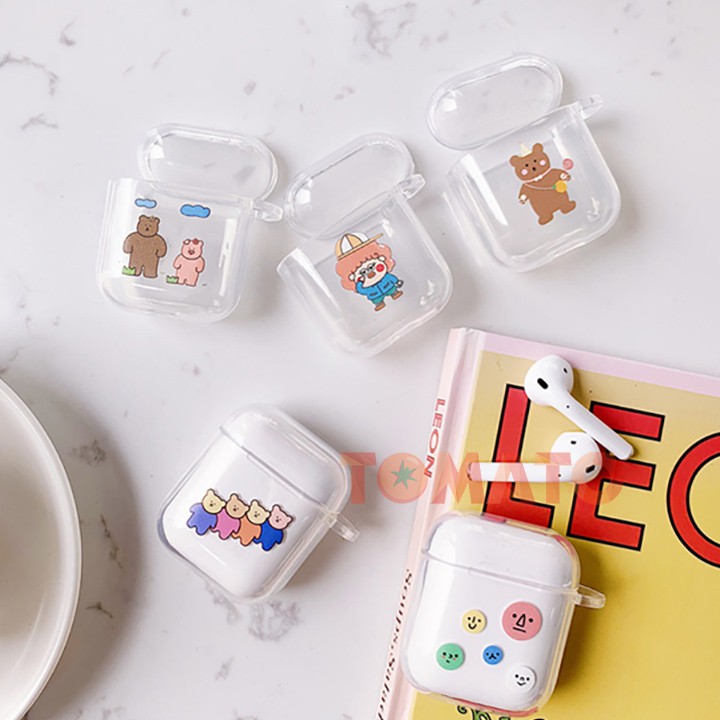 Case Airpods 1/2 silicon dẻo trong suốt nhiều hoa tiết , Vỏ bảo vệ airpods 1/2 trong suốt dễ thương - Phụ kiện Tomato