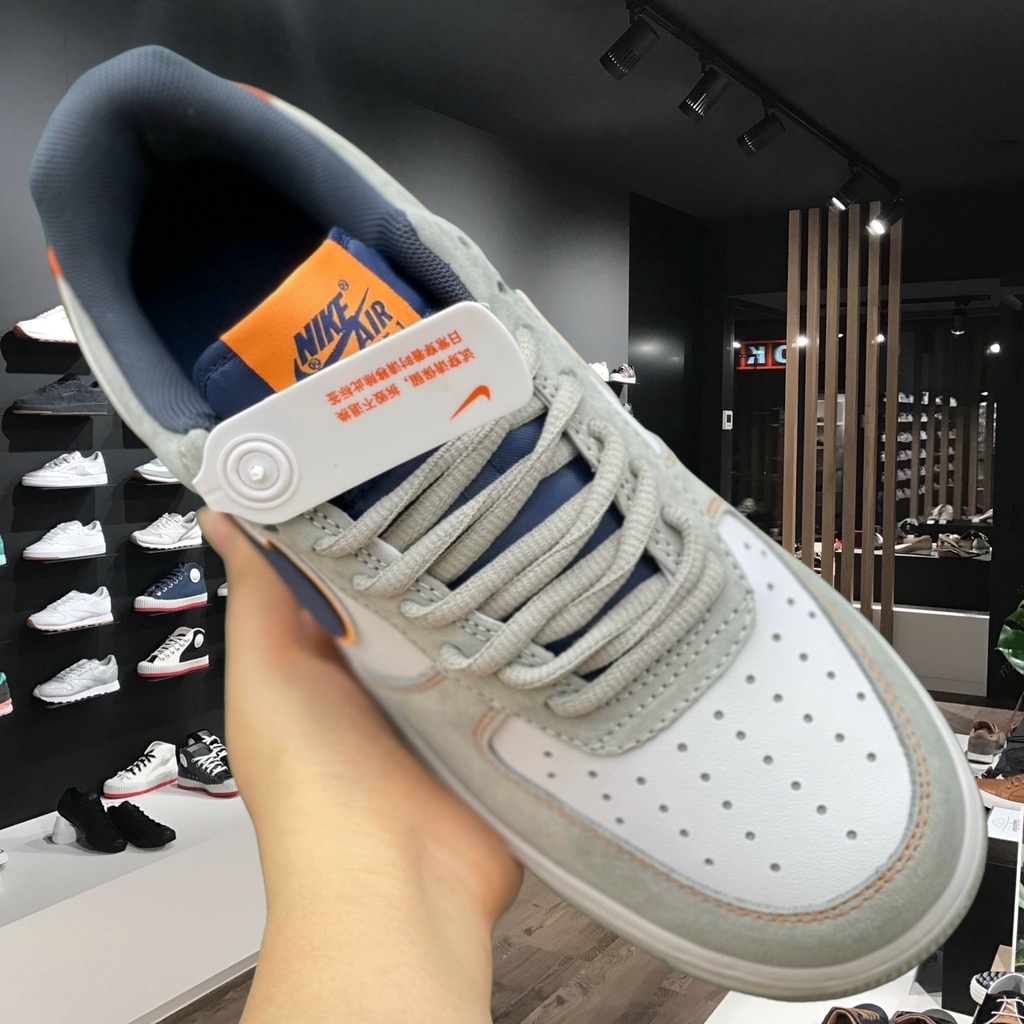 Giầy  Af1 xám gót cam hàng cao cấp, giày thể thao sneaker đủ phụ kiện, đế khâu da lộn