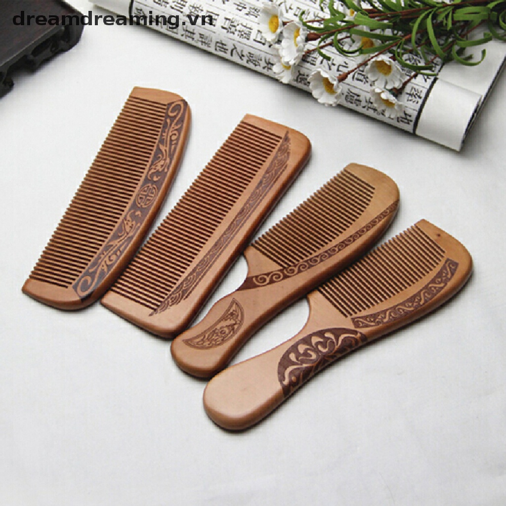 (Hàng Mới Về) Lược Gỗ Đào Hình Oval Chất Lượng Cao Mát Xa Da Đầu
