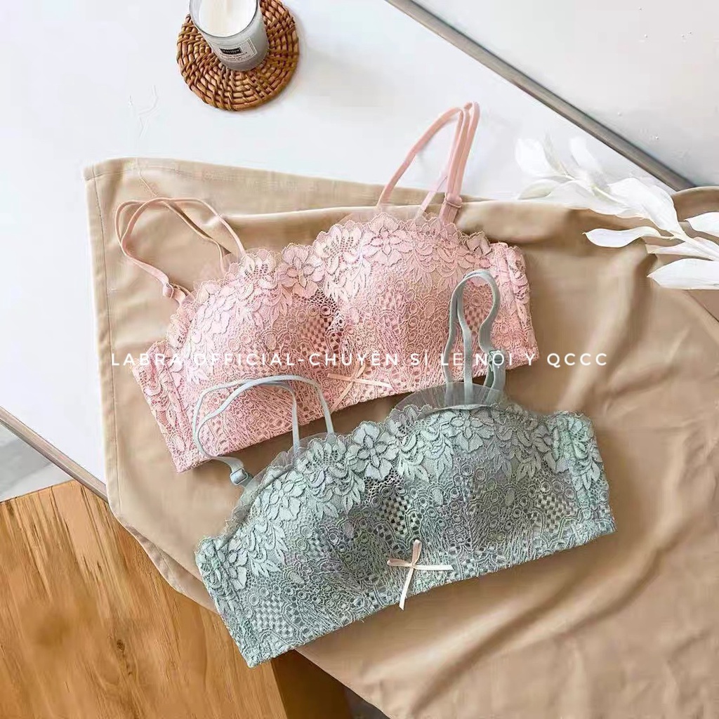 Áo cup ngực quây ngang không dây ren mềm mút 2cm nâng ngực chống tụt LABRA M08