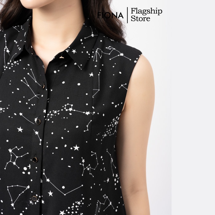 Đầm Dạo Phố Thiết Kế FIONA, Đầm Váy Suông Nữ Thoáng Mát Họa Tiết Sao Nhỏ Màu Đen Mã F451064