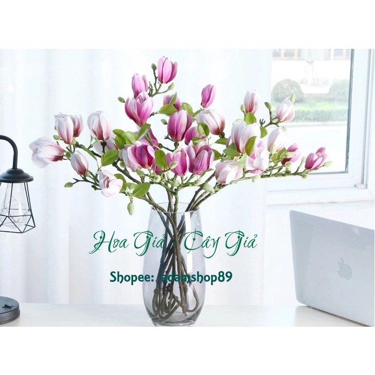 Hoa giả - Hoa Mộc Lan 4 bông chụm Silicon siêu đẹp