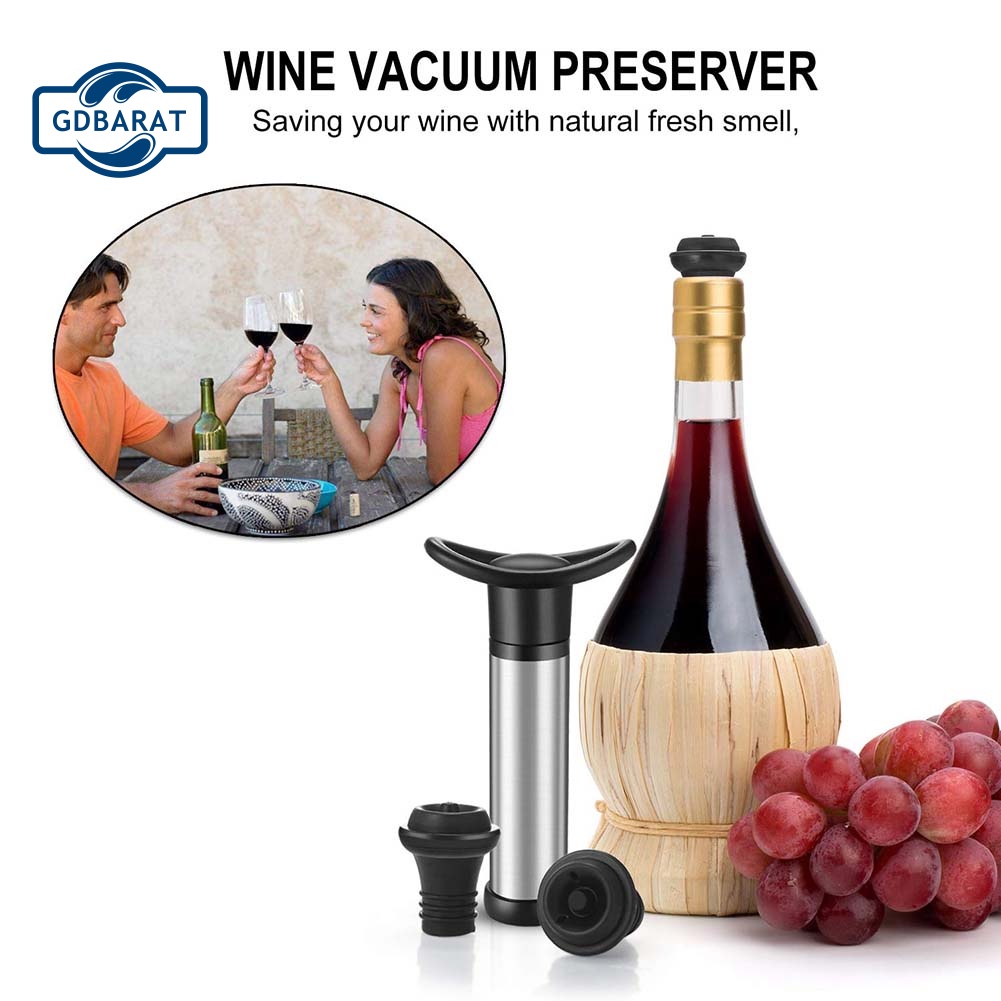 Máy Bơm Chân Không Bảo Quản Chai Rượu Vang Đỏ Kèm 6 Nút Chặn Bằng Silicone