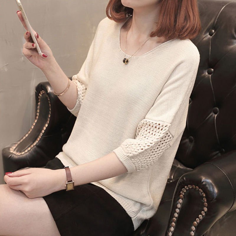 Áo len nữ cổ tròn tay lỡ, áo len mỏng chất len tay lưới thời trang thu đông