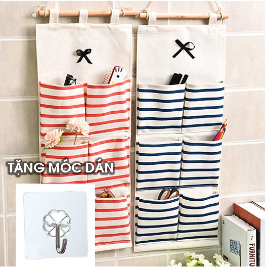 Túi Treo tường 6 ngăn vải linen - kệ vải treo 3 tầng 6 ngăn đựng mỹ phẩm