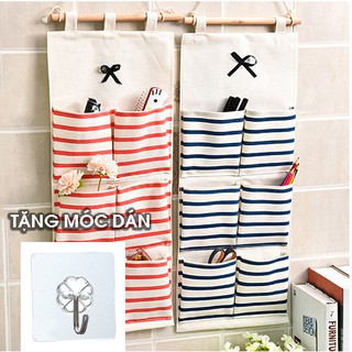 Túi Treo tường 6 ngăn vải linen - kệ vải treo 3 tầng 6 ngăn đựng mỹ phẩm