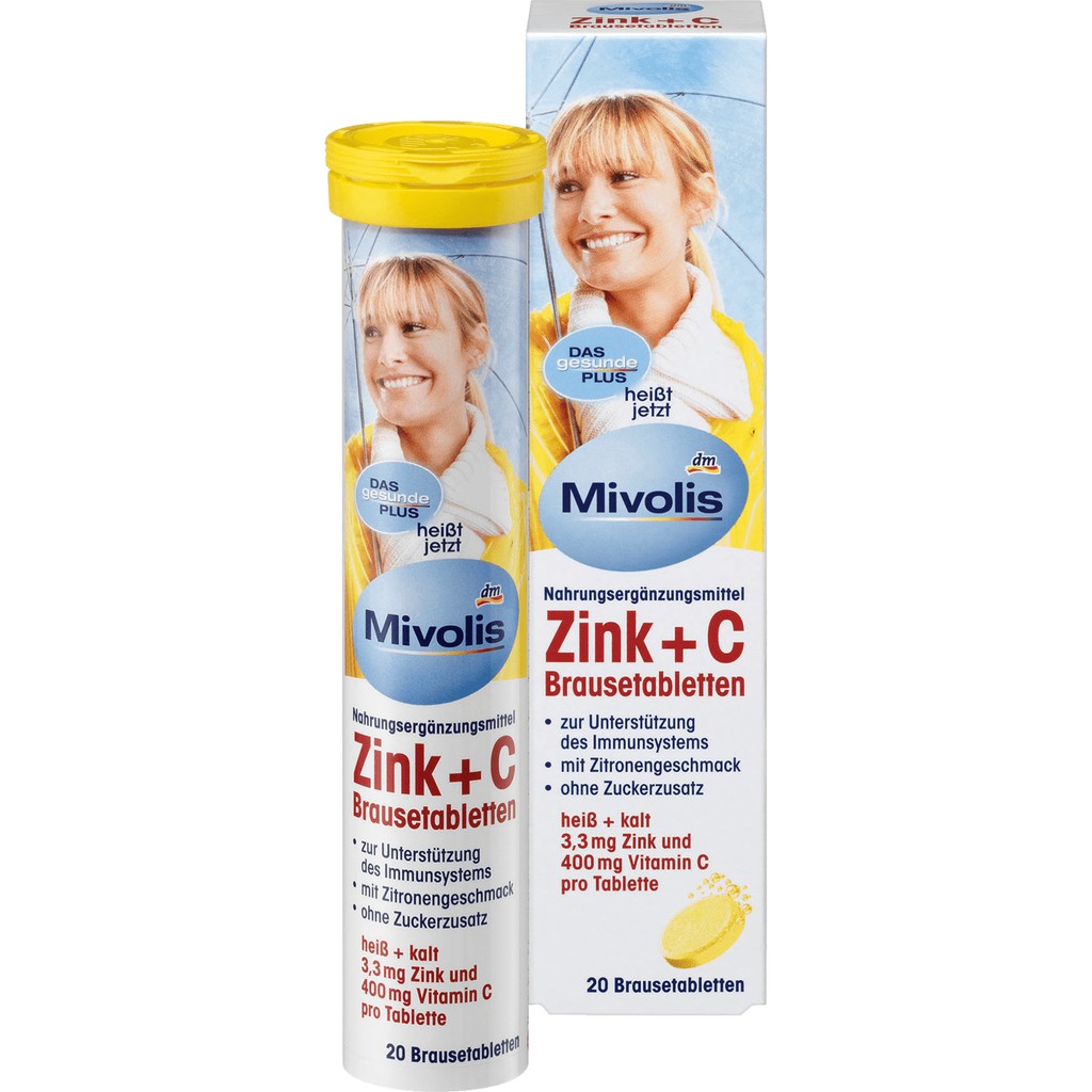 Viên sủi bổ sung kẽm & vitamin C Mivolis Zink + C Brausetabletten 82g